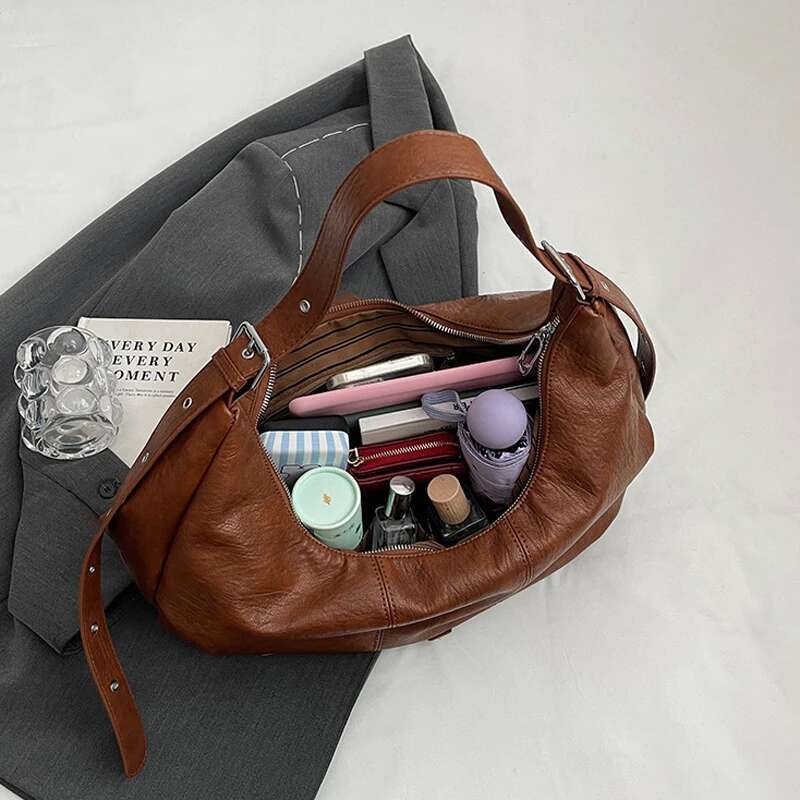 Brand Pu Leather Women's Handbag New Casual Fashion Retro Shoulder Niche Pleated Dumpg Bag Large Capacity Armpit Wallet