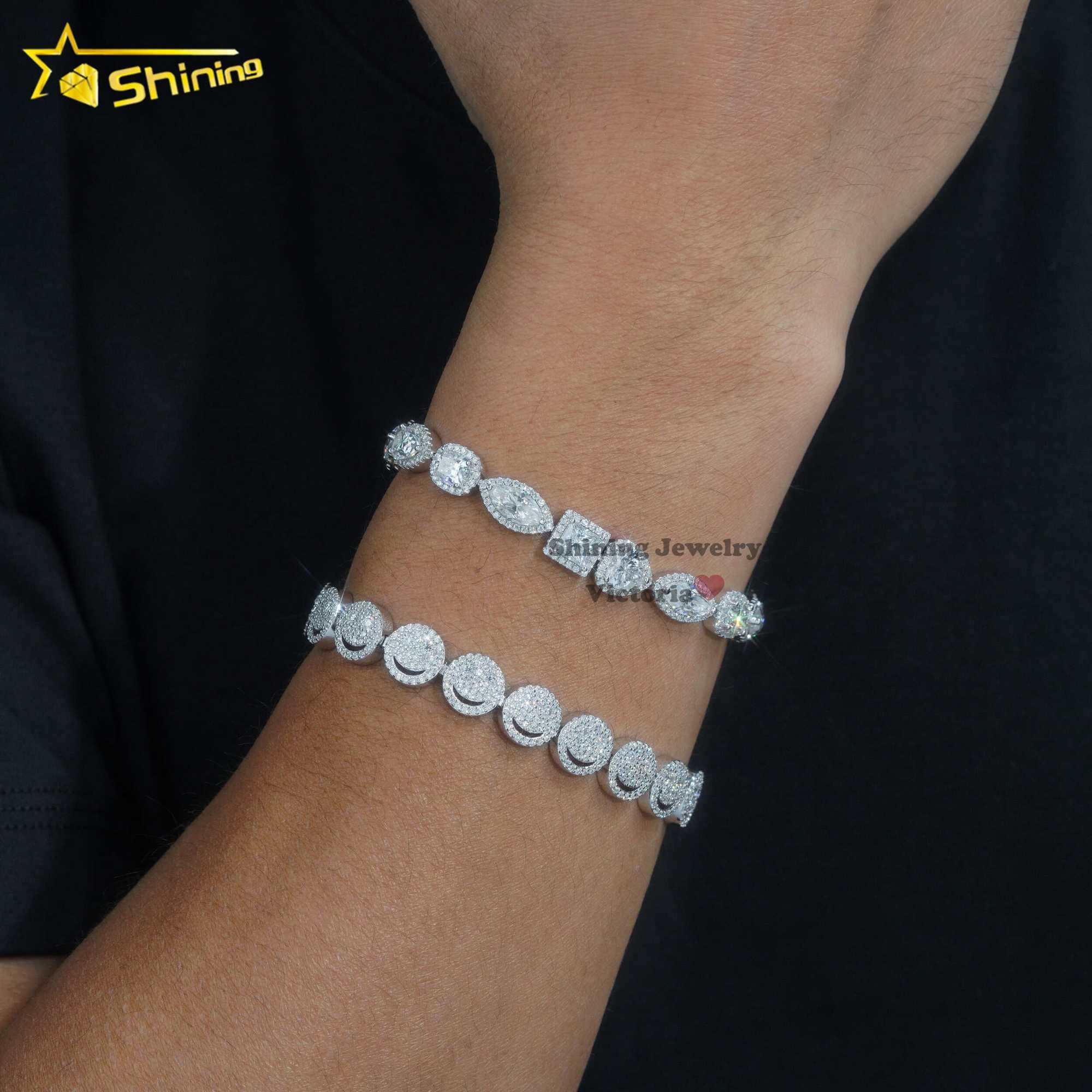 New design sterling silver 925 vvs moissanite fine jewelry smile tennis chain bracelet for men or women