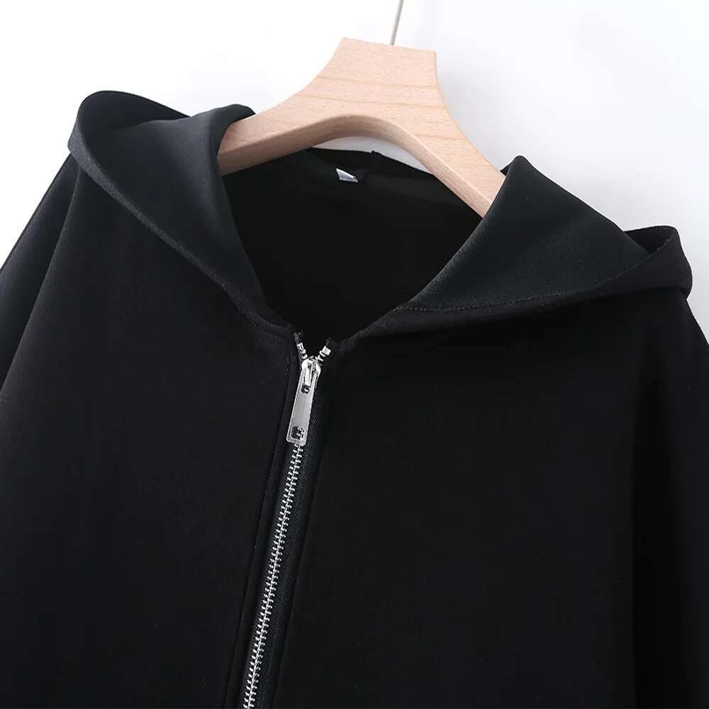 ZATT 2024 Autumn New Collection Simplicity Loose Casual Streetwear Easy Match Two Colors Hooded Zipper Women Sweatshirt Jacket
