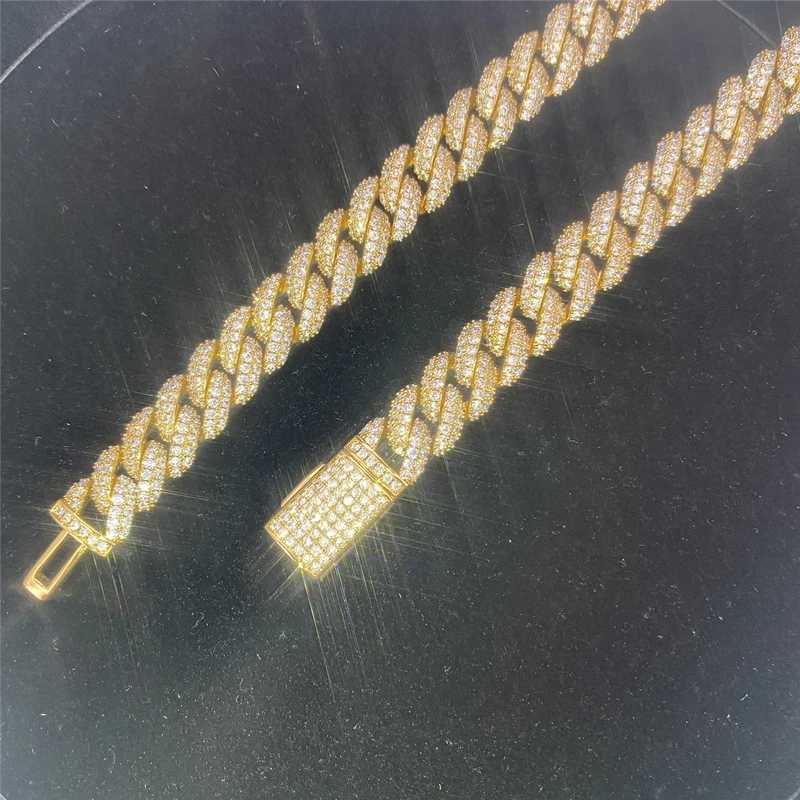 Diamond Box Clasp 10mm Pass Diamond Tester Iced Out Hip Hop Moissanite Jewelry Cuban Chain 18k Gold Plated Miami Cuban Necklace