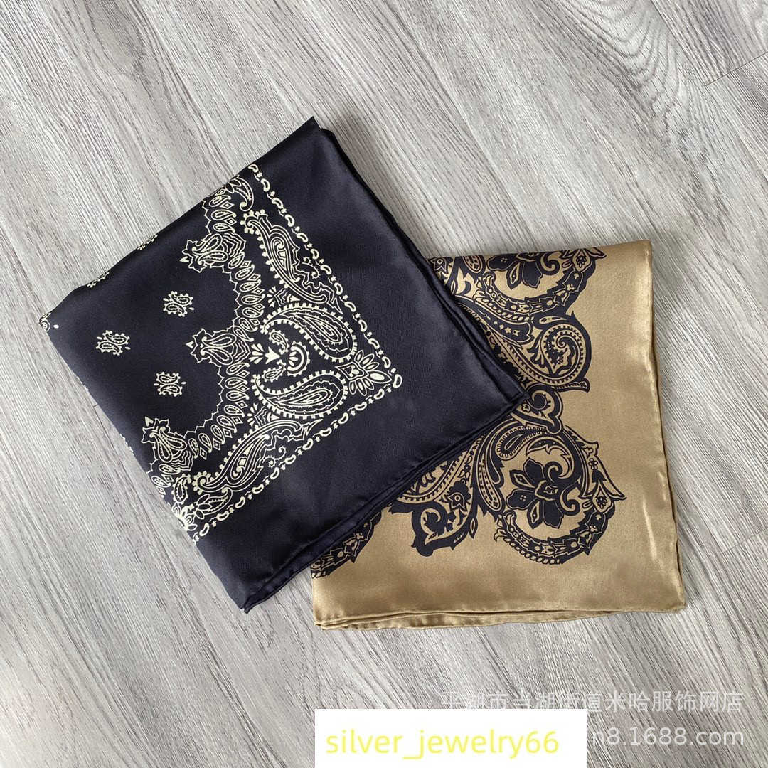 New M~Mulberry Silk Small Square Towel Totem Pattern Handmade Curled Edge Male and Female Same Style 8522558760681