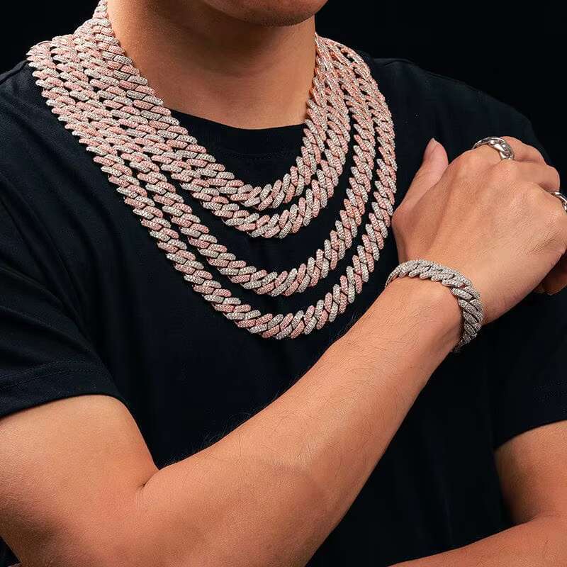 Accessories Boutique Jewelry Necklace Iced VVS 2-Row Sier Silica Cuban Chain