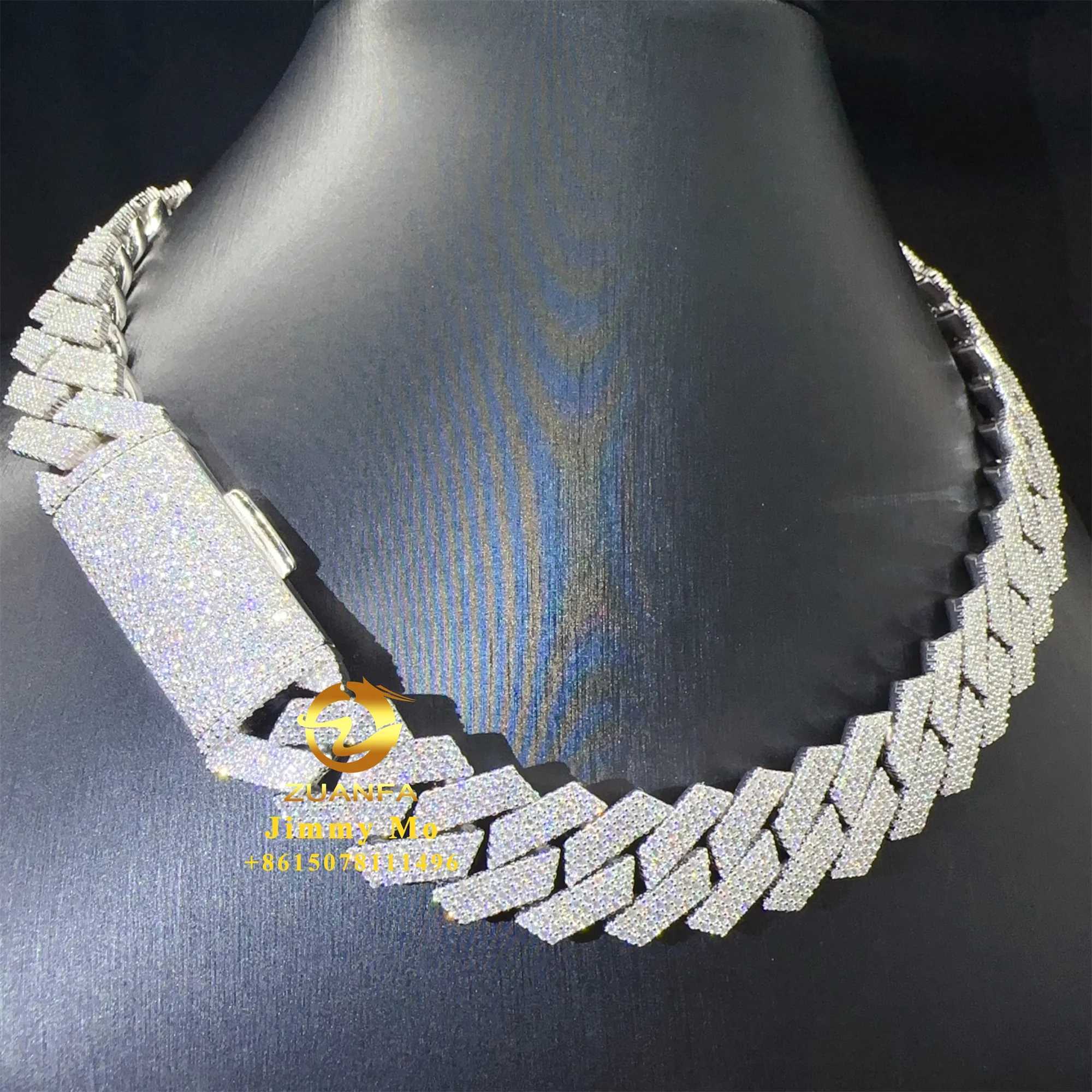 Design Luxury Big Guy Heavy 925 Solid Silver 19mm 4 Rows Iced Out Hip Hop Vvs1 Moissanite Diamond Miami Cuban Link Chain
