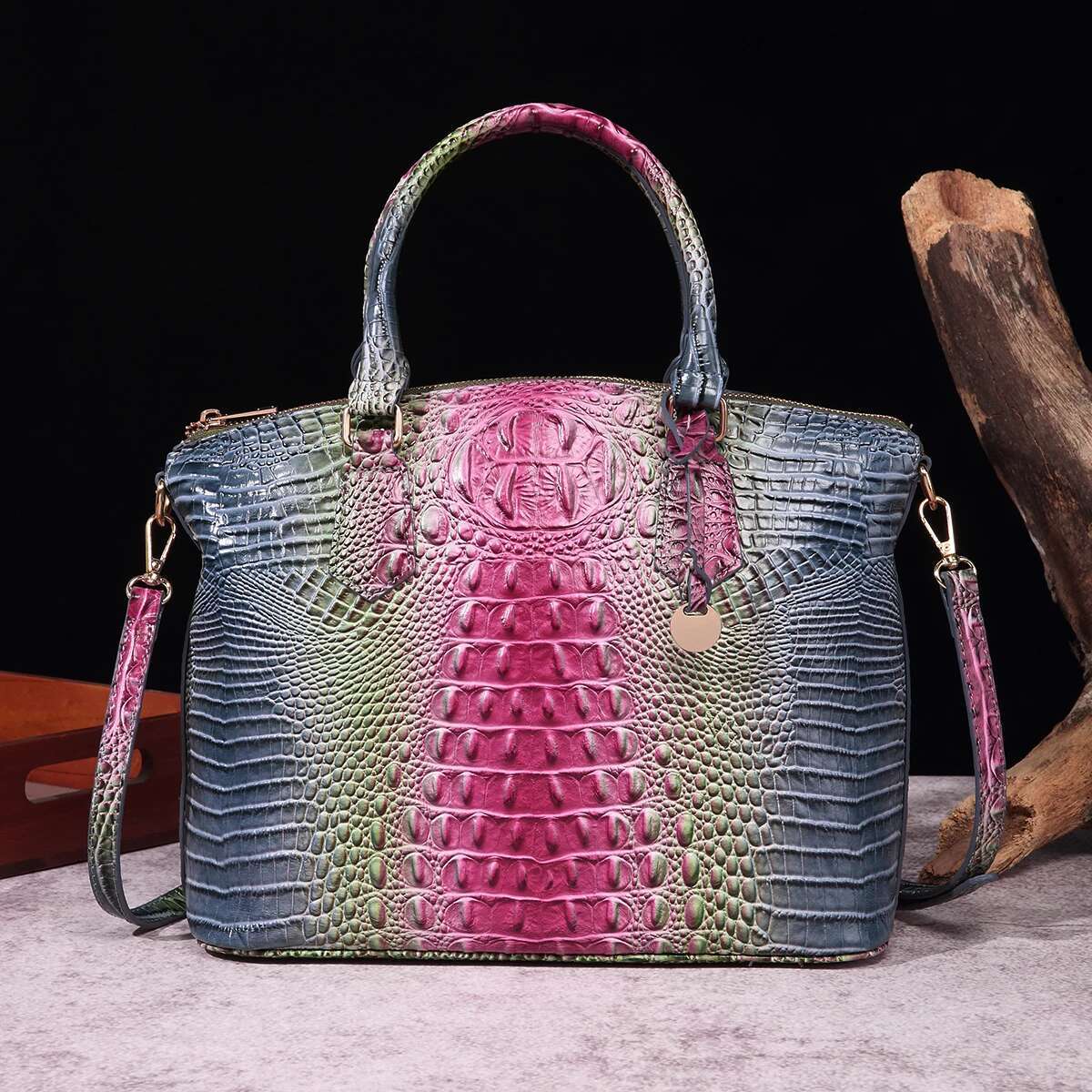 Ombre Crocodile Emed Handbag Classic Style Crossbody Bag Women's Leather Satchel Purse