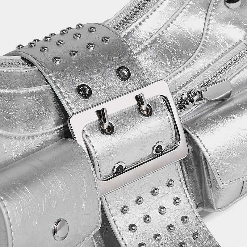 Moto & Biker Pocket Underarm Bag For Women Designer Handbag Purse 2024 New In Vintage Rivet Decoration Shoulder Crossbody