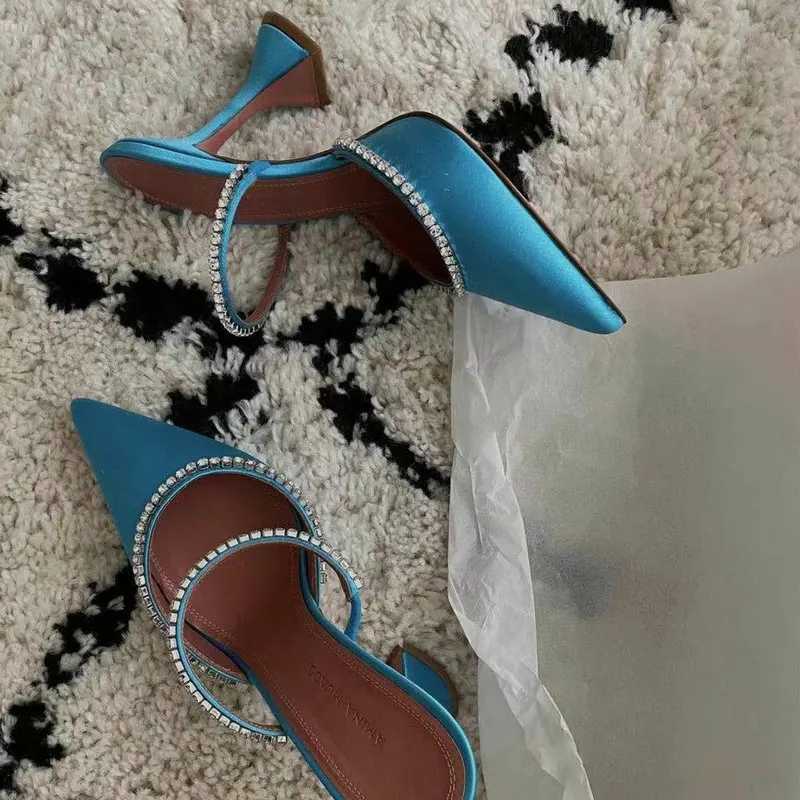 Korean Style Half-drag Wens Fi Rhine Satin Wine Heel Shoes Baotou Slippers Y250215