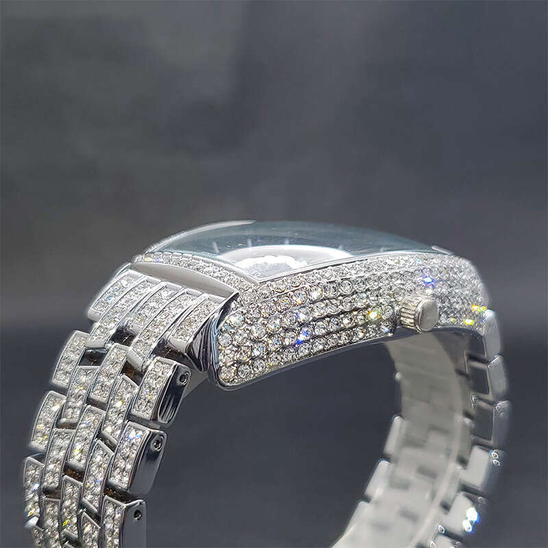 Full Diamond Hip Hop Strange Digital Men's Wine Bucket Black Plate Handsome Rap Quartz Watch