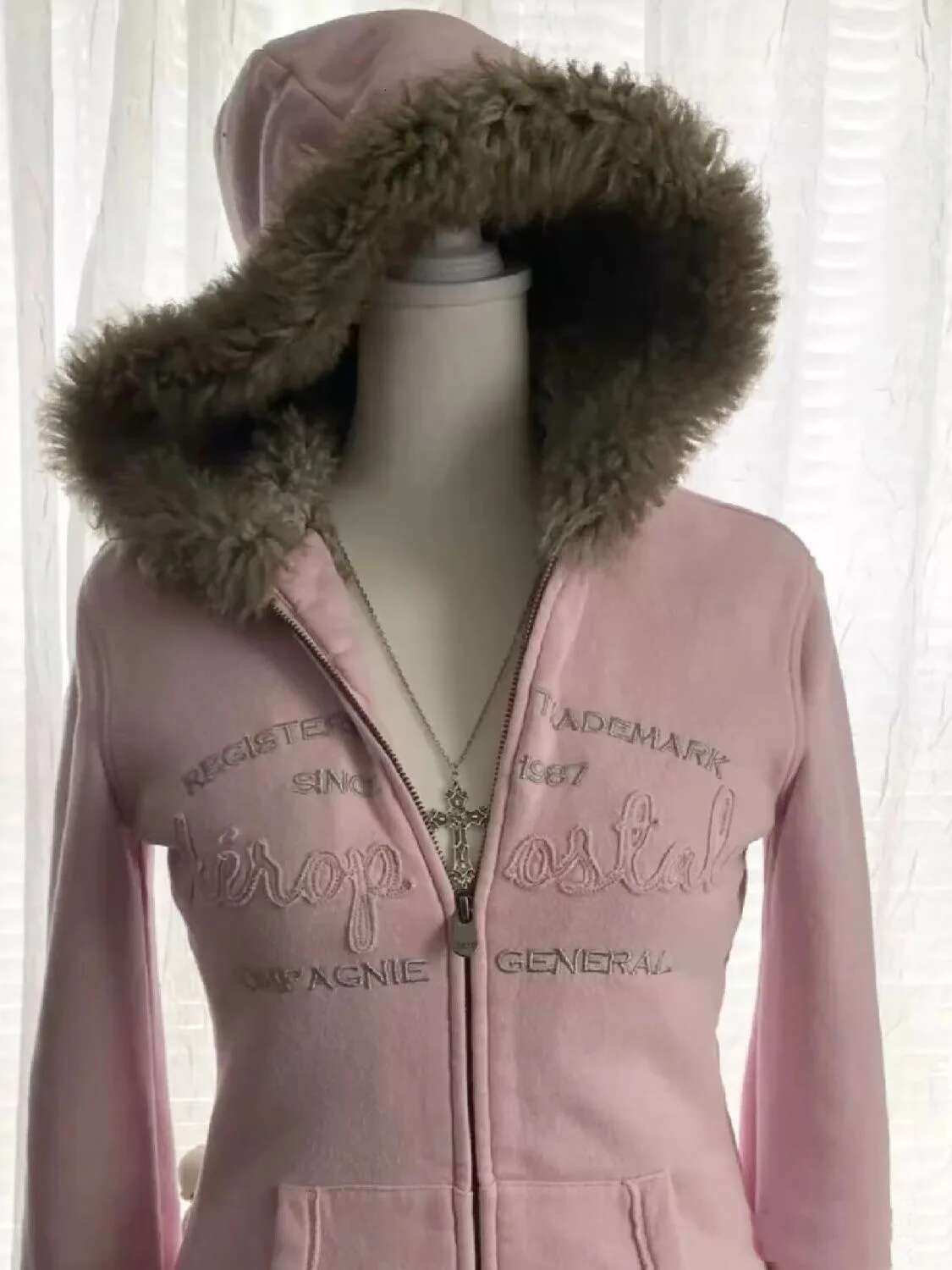 2024 Winter Warm Zip Up Oversizeds Fur Hood Collar Design Hoodies Slim Fit Pink Element Cardigan Waist Sweatshirts