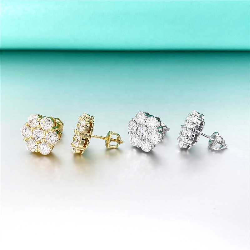 Lab Diamonds Square Mens Moissanite VVS1 Cluster Stud 14K Solid Gold Earrings