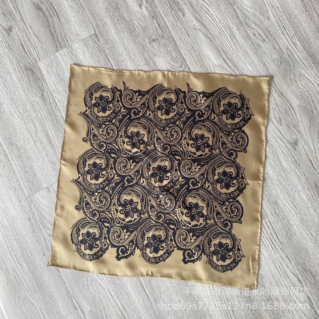 New M~Mulberry Silk Small Square Towel Totem Pattern Handmade Curled Edge Male and Female Same Style 8522558760681
