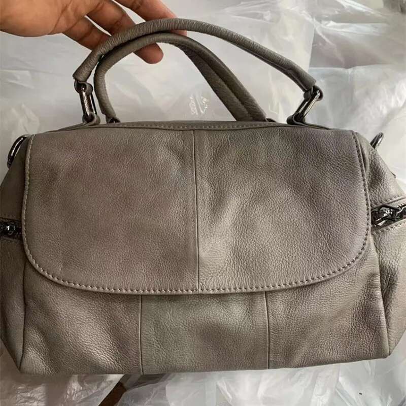 Woman Genuine Leather Handbag Casual Tote Retro Shoulder Bag Female Cowhide Crossbody Messenger Bags Boston Style Hand Purse