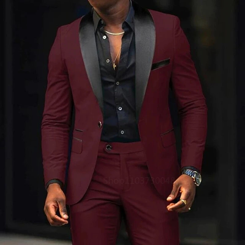 Casual 2 Piece Men Wedding Suits Solid Slim Fit Shawl Lapel Blazer Pant s Party Prom Suits Man Business Wear Suit 250214