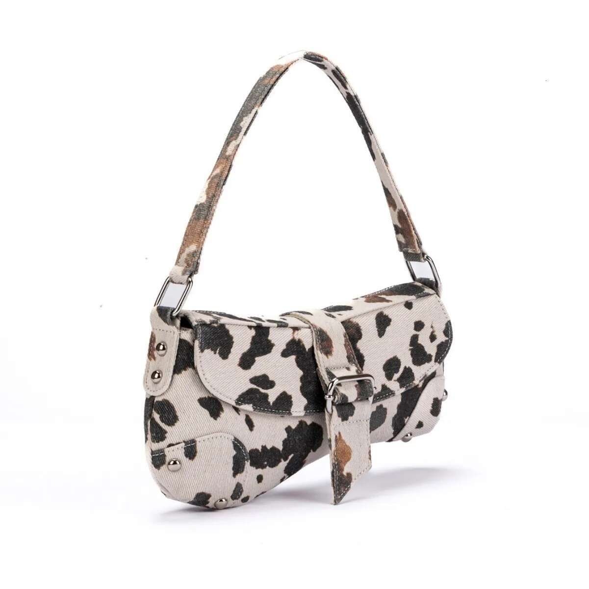 French Underarm Tote For Women's Brown Leopard Handbag Clutch Female Vintage PU Leather Shoulder Bags Versatile Casual