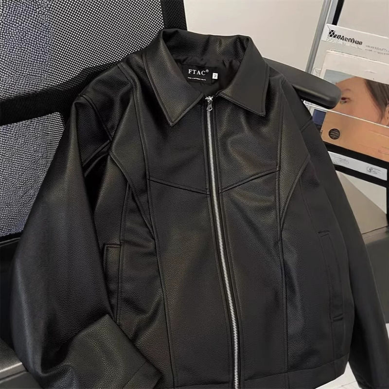 2025S designer with a high-end feel cleanfit black trendy brand men leather jacket handsome spring and autumn American short zipper motorcycle jacket