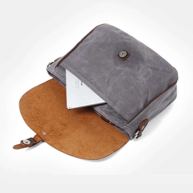 Vintage Casual Canvas & Genuine Leather Small Square For Men Simple Horizontal Shoulder Unisex Messenger Youth Bag M104