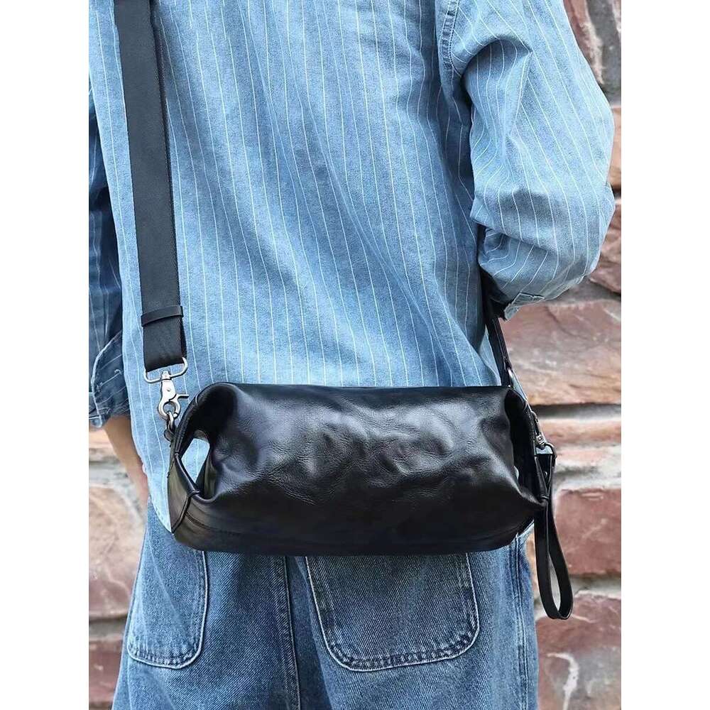 Wmnuo Shoulder Man Genuine Cowhide Leather Leisure Crossbody Messenger Bag Male Large Capacity Handbag Pillow Pocket