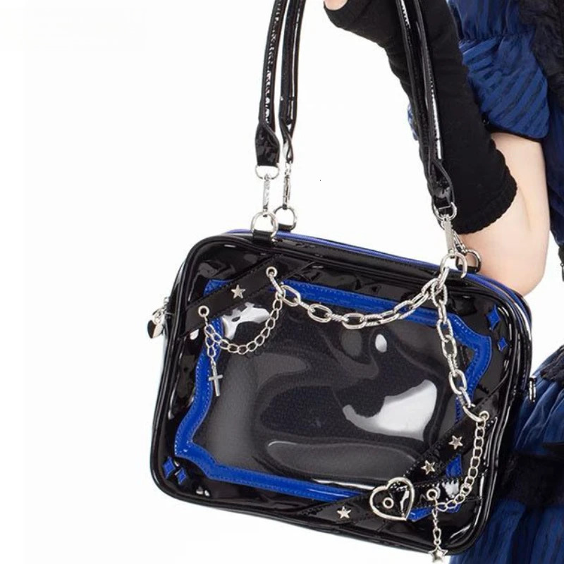 Y2k Aesthetic Patchwork Chain Women's Handbags Vintage Fashion Punk Gothic Underarm Bag Streetwear Transparent Shoulder Ita Bags