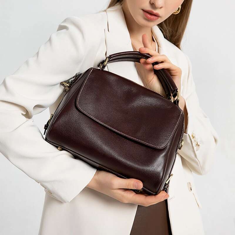 Hifashion Vintage Genuine Leather Boston Shoulder Bags For Women 2025 Trend Designer Crossbody Purses Work Tote Ladies Handbags