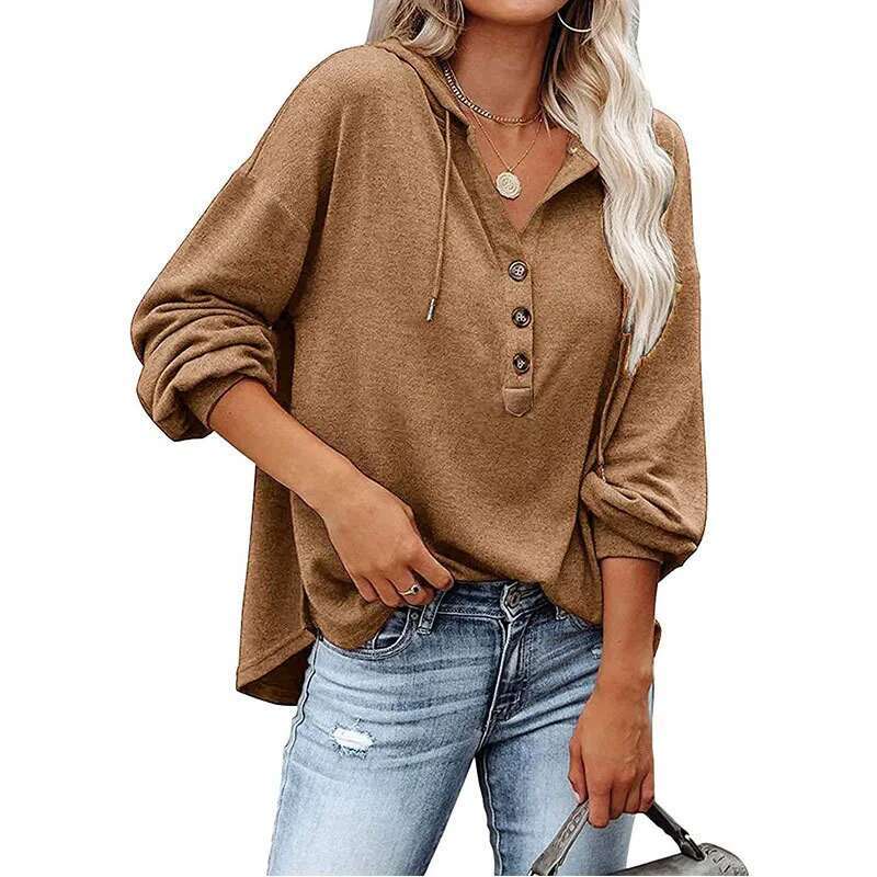 European and American loose V-neck long-sleeved hoodie women's sports hooded coat