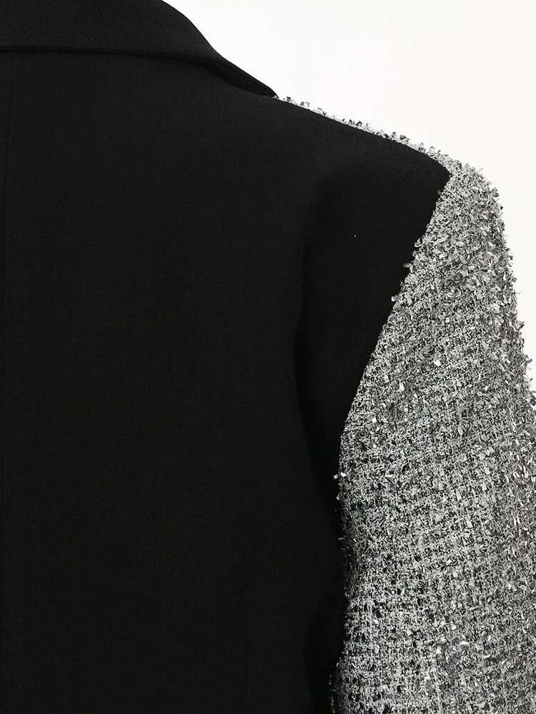 Women Black Irregular Color-Block Elegant Blazer New Lapel Long Sleeve Jacket Fashion Tide Spring Autumn 2025 1Dh7642