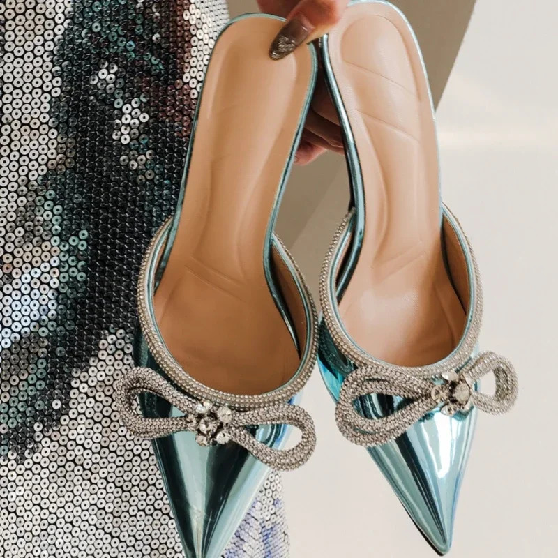 Bow Rhinestone High Heel Half Skirt Womens Sliding Block 250211