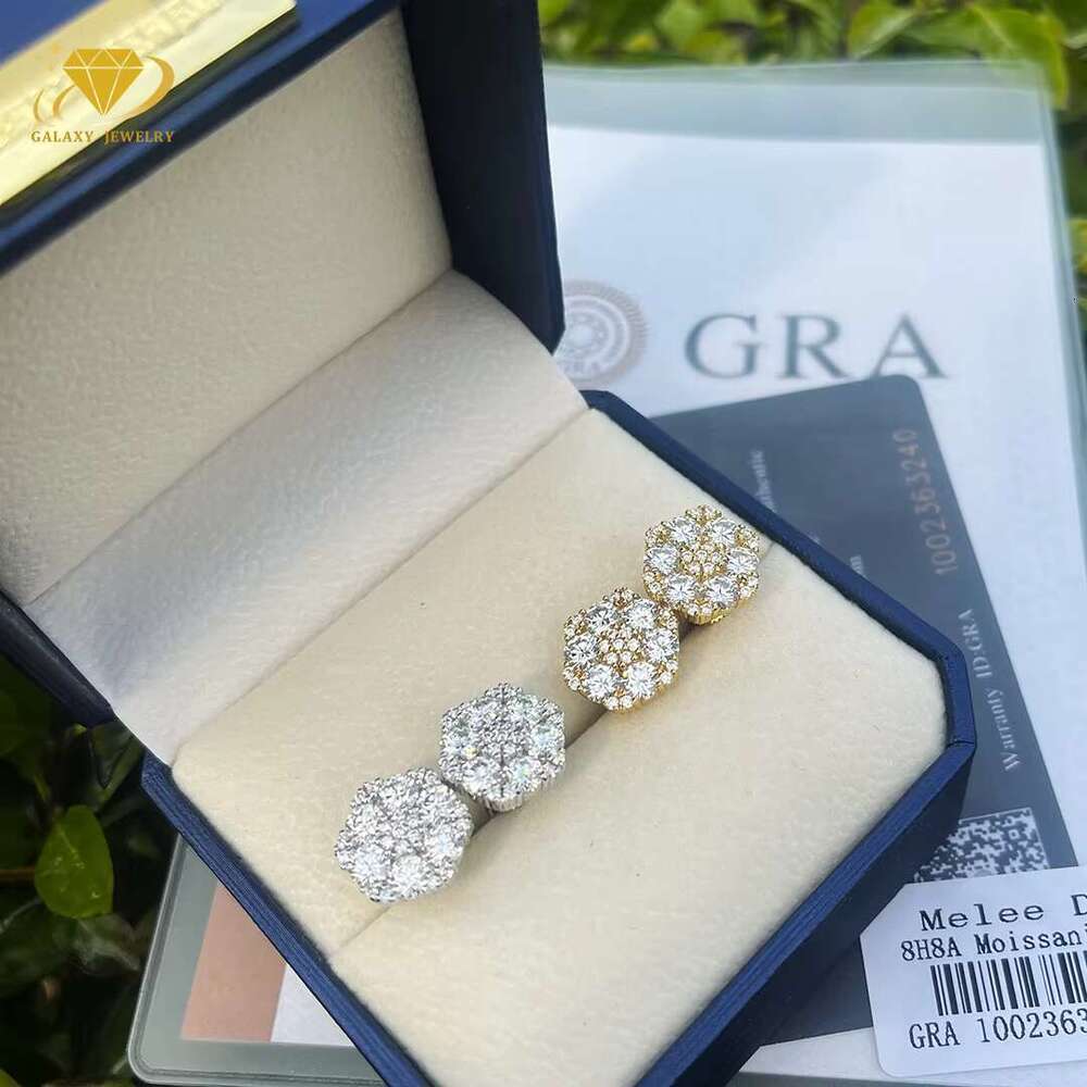 Sparkg Sier Screws Back Pass Test Cluster Snowflake Silica Earrings Ice Out Fine Earrings