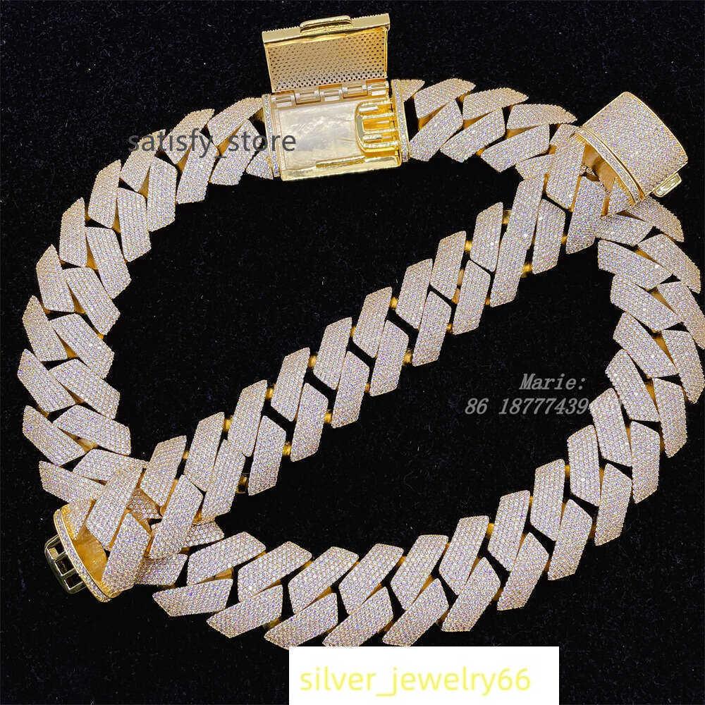 Luxury Necklace 30mm Width Silver Zirconia Iced Out Cuban Link Chain Diamond Big Jewelry