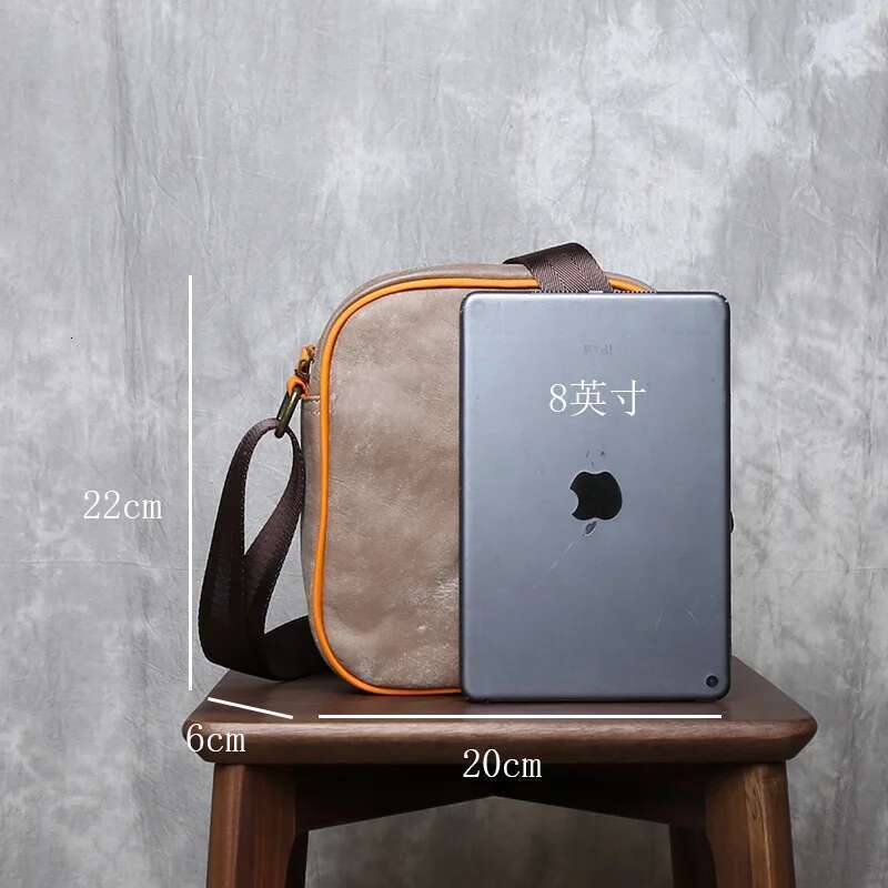 Genuine Leather Shoulder For Men's Casual Commuting Crossbody Frosted Cowhide Retro Style Contrasting Small Quare Bag