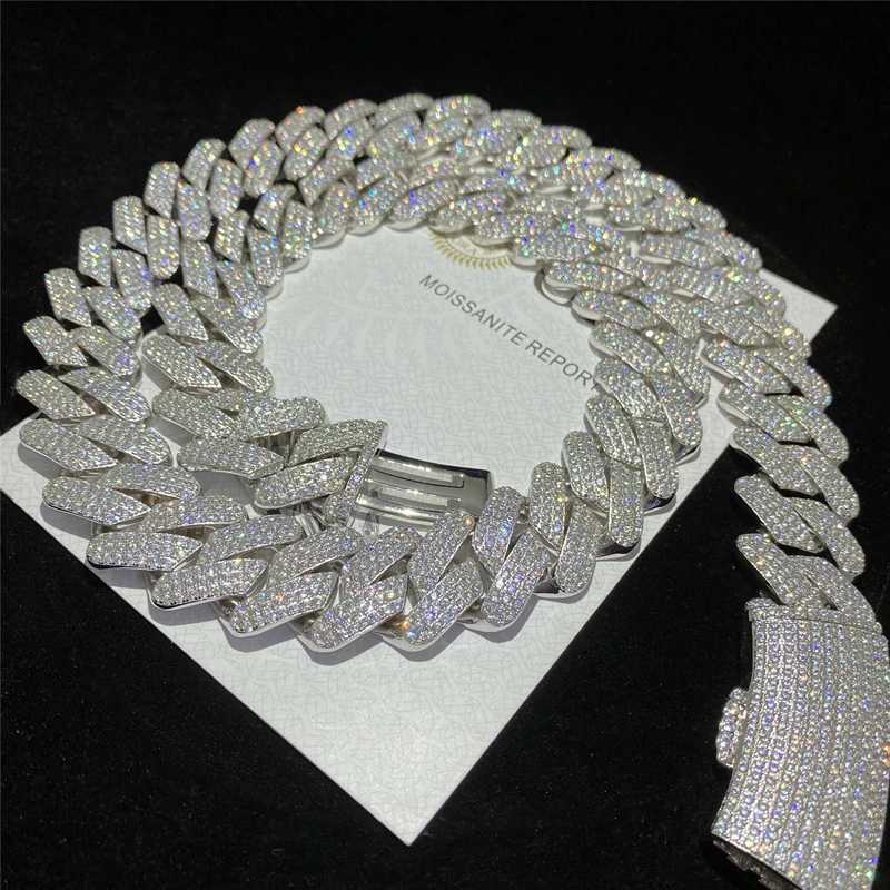 Full Iced Out d Color Vvs1 Moissanite Cuban Bracelet Bling Round Diamond Hip Hop Necklace 925 Solid Silver Men Cuban Link Chain