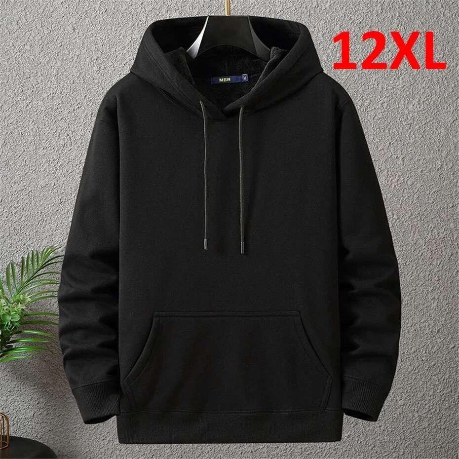 Large Size Men's Hoodie Jacket Hooded Long Sleeve Thick Warm Fleece ed Sweatshirt Male Casual Winter 10XL 12XL Extra Big Plus