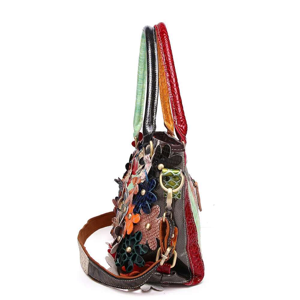 Genuine Leather Snakeskin Colorful Wers Contrast Rivet Fashion One-Shoulder Women's Handbag Tote Bag