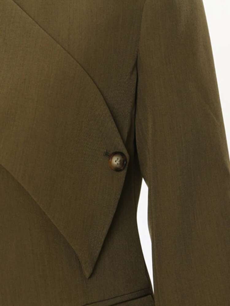 Women Green Corss Bandage Pocket Elegant Blazer New V-Neck Long Sleeve Jacket Fashion Tide Spring Autumn 2025 1Dh7482