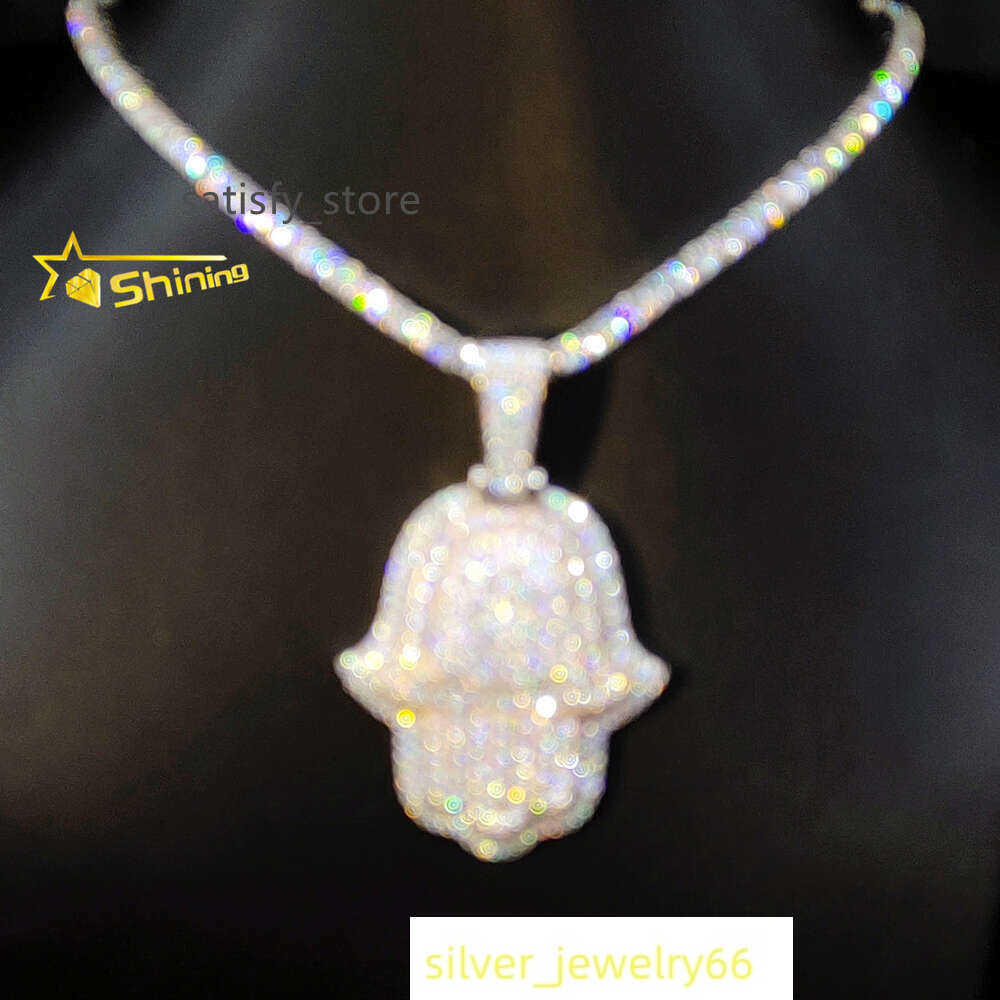 Pass Diamond Tester Iced Out 3inch Rose and White Gold Plated Hand Pendant 925 Sterling Silver Vvs Moissanite Hamsa Pendants