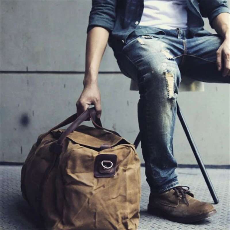Waxed Canvas Lage Large Capacity Crossbody Travel Weekend For Men Business Trip Duffel Tote Bag