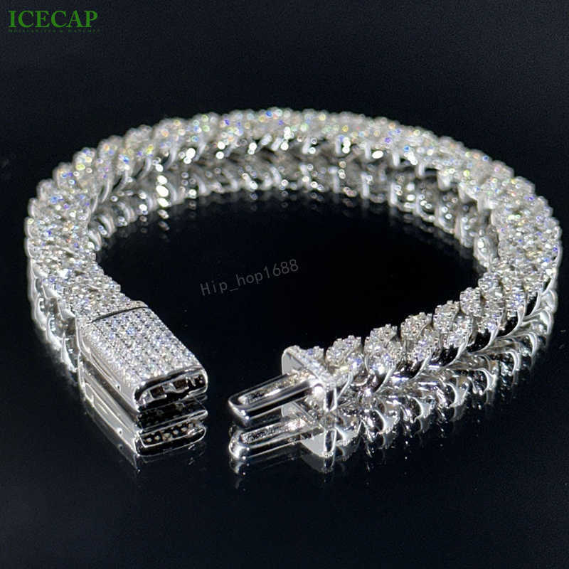 Lcecap Jewelry Bracelet Necklace 10mm Width Moissanite Diamond Cuban Link Chain With 925 Silver Bracelet