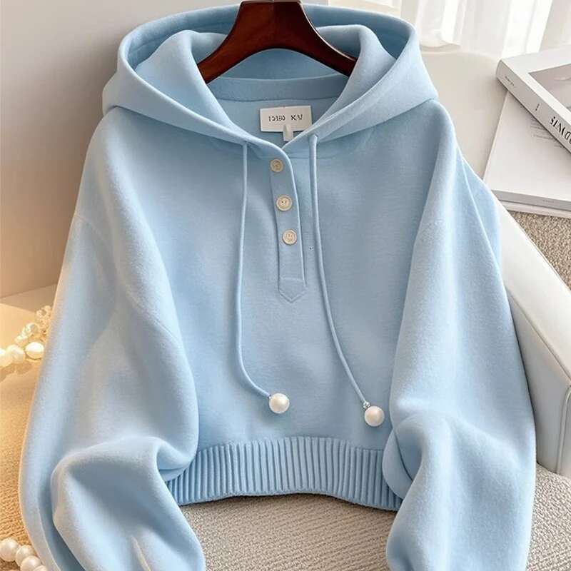 Women Clothing Hooded Loose Casual Sweatshirts Spring New Korean Fashion Sweet Chic Hoodies Lazy Style Blue Pullovers