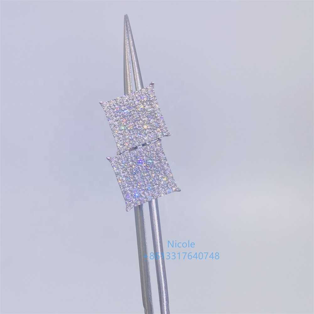 Men jewelry iced out pass diamond tester moissanite new style silver screw back square stud earrings