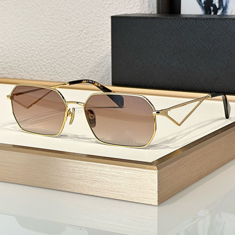 Classic Three Edges Square Frame Sunglasses Designer Silver Brown Top Quality Glasses PRA51S Temple Hollow Metal Pattern Mens womens Daily Wear With Box