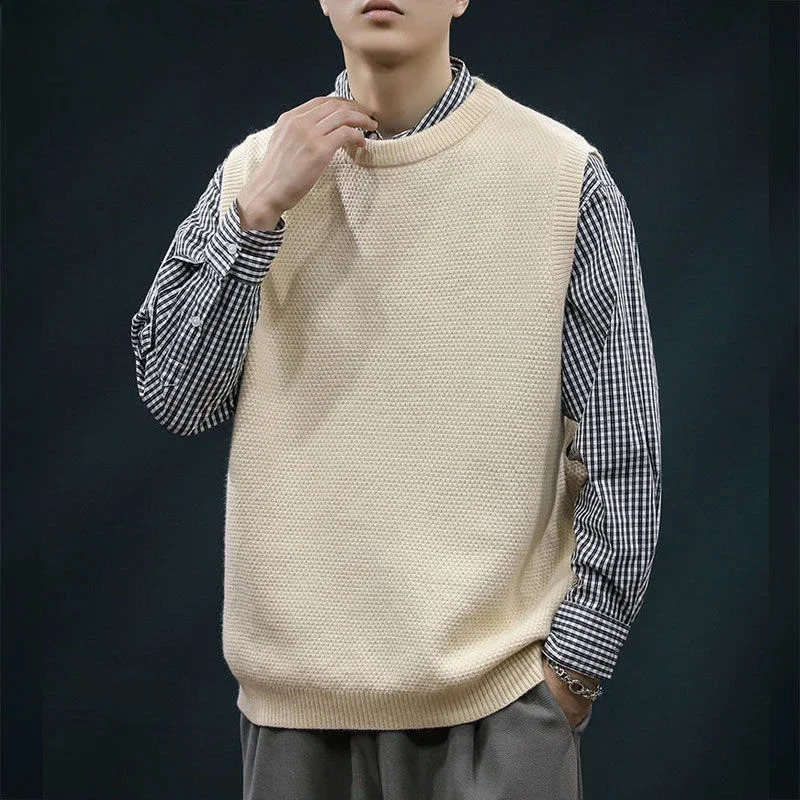 Mens knitted vest black waistcoat wool warm and thick er streetwear sweater Korean clothing review fashion Y2K 250210