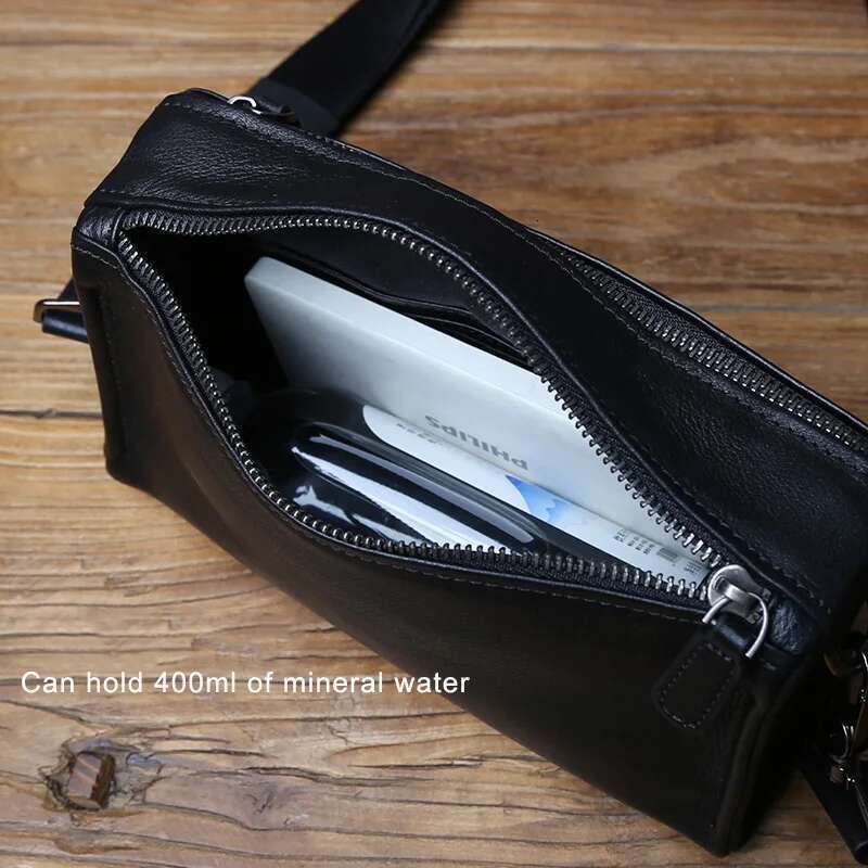 Youth Genuine Leather For Men's Crossbody Horizontal Style Shoulder Retro Casual Top Layer Cowhide Mailman Bag