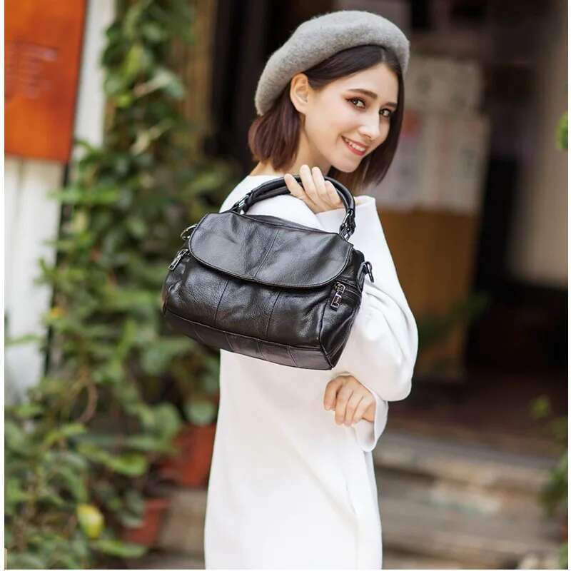 Woman Genuine Leather Handbag Casual Tote Retro Shoulder Bag Female Cowhide Crossbody Messenger Bags Boston Style Hand Purse