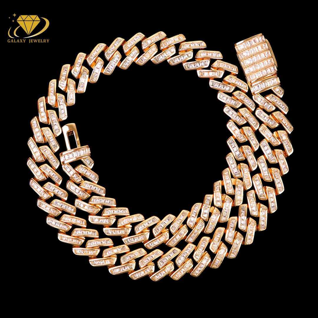 Single Row Baguette Miami Cuban Chain Hip Hop 20mm Bling Iced Out Vvs Moissanite Diamond Mens Womens Jewelry Bracelet Necklace
