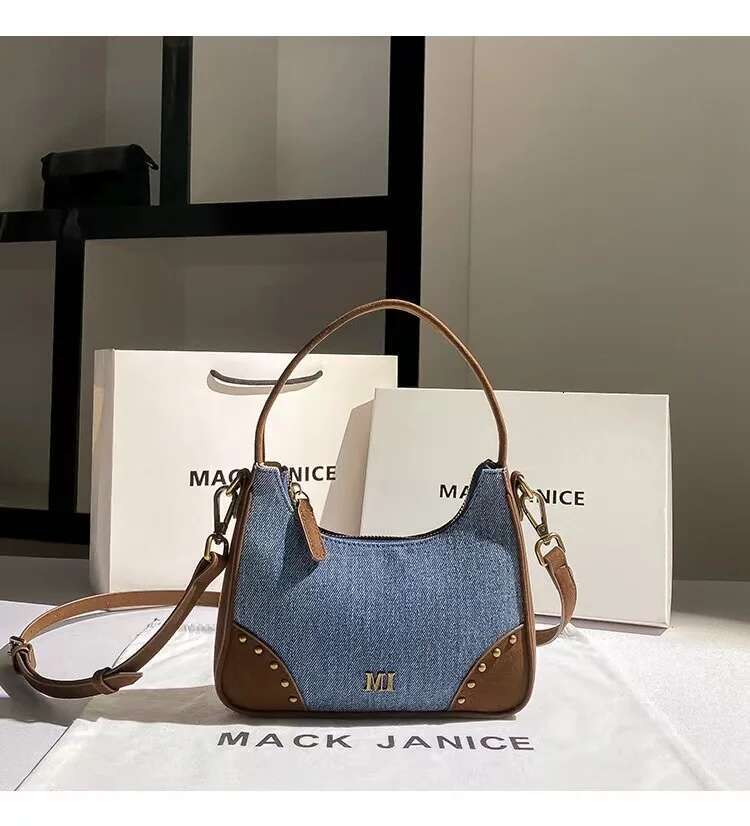 High Quality Denim Square Women's Handbag Textured Leather Lady Purse Shoulder Messsenger Female Casual Underarm Bag