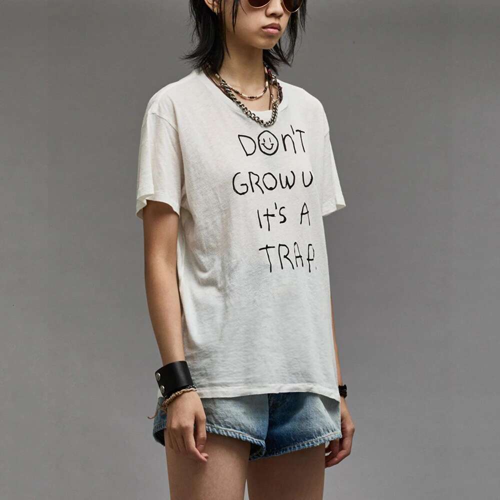 Letter Printed Round Neck Short Sleeve Women's T-Shirt Y2k Simple Commuter Casual Versatile Cotton Tees Tops 2024 Summer New