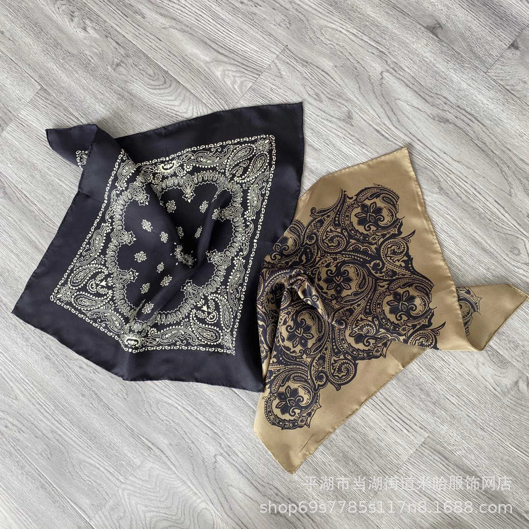 New M~Mulberry Silk Small Square Towel Totem Pattern Handmade Curled Edge Male and Female Same Style 8522558760681