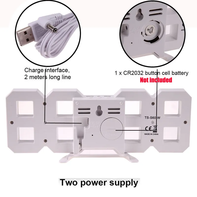 Modern Design 3D LED Wall Clock Digital Alarm Clocks Home Living Room Office Table Desk Night Clock Display