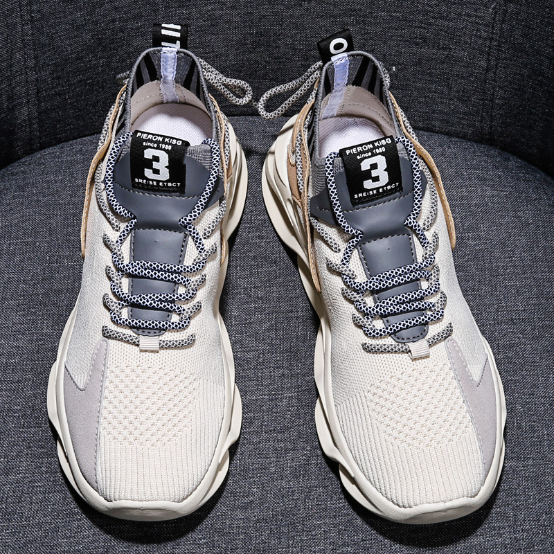 Men Sports Shoes Fashion Thick Sole Mesh Breathable Versatile Running Sneakers Plus Size Triple Black White Beige Blue Free shipping