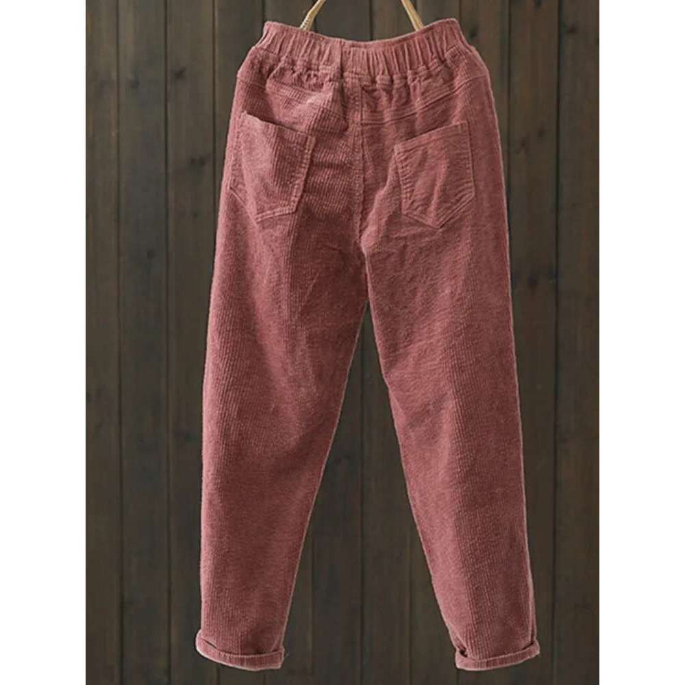 Corduroy For Elastic Waist Solid Color Trouser 2025 Spring New Women Cloths Pockets Casual Pants
