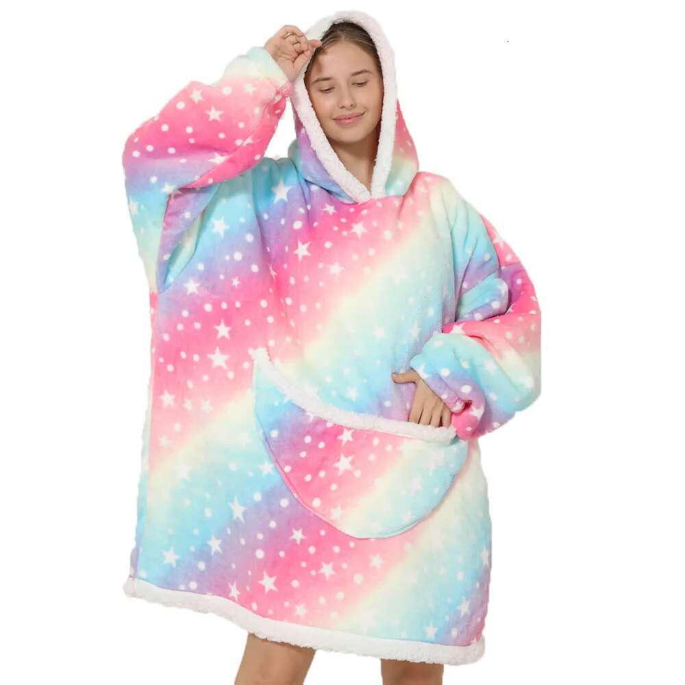 Lazy Hoodie Winter Warm Cozy Flannel with Sleeves Oversized Women Men Pullovers Thicken Fleece Giant TV Blanket Homewear