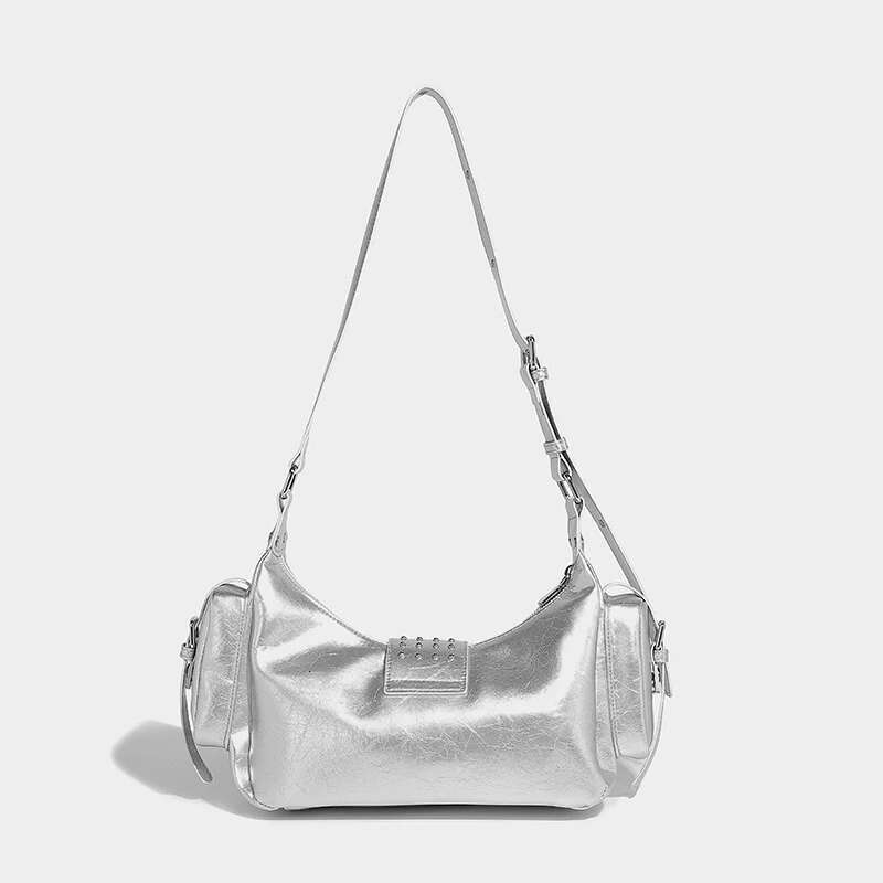 Moto & Biker Pocket Underarm Bag For Women Designer Handbag Purse 2024 New In Vintage Rivet Decoration Shoulder Crossbody